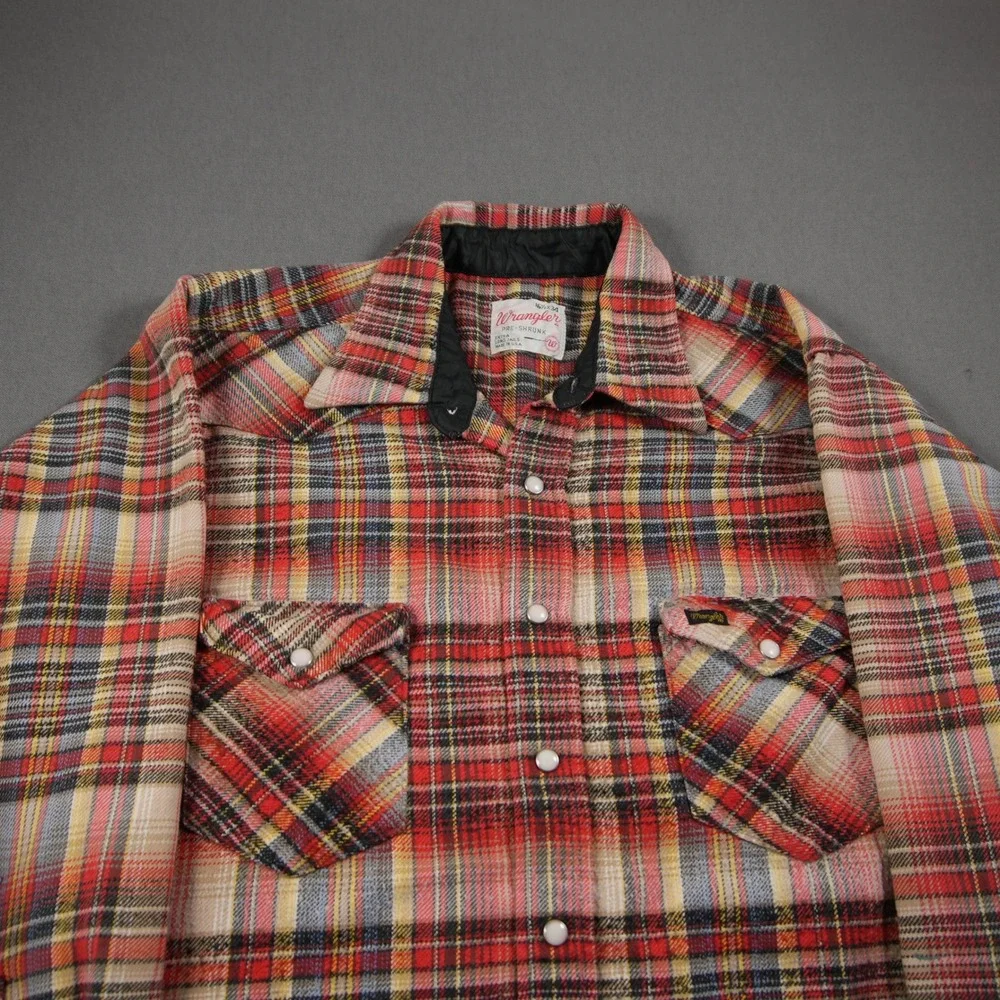 Thrashed 60s VTG Wrangler Distressed Flannel Plaid Pearl Men M Shirt Skate Surf